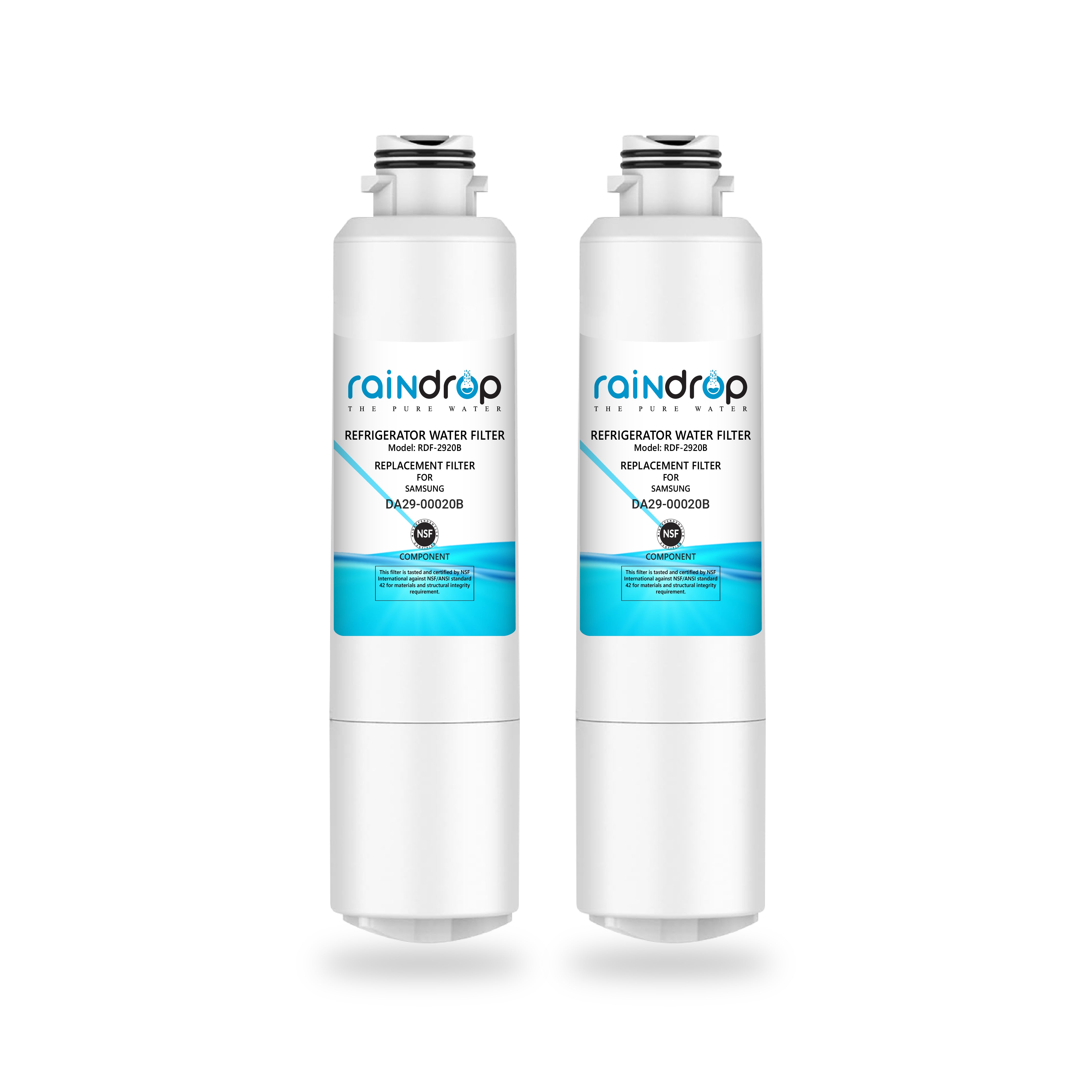 Raindrop RDF-2920B water filter multipack, designed for Samsung DA29-00020B refrigerator replacement.